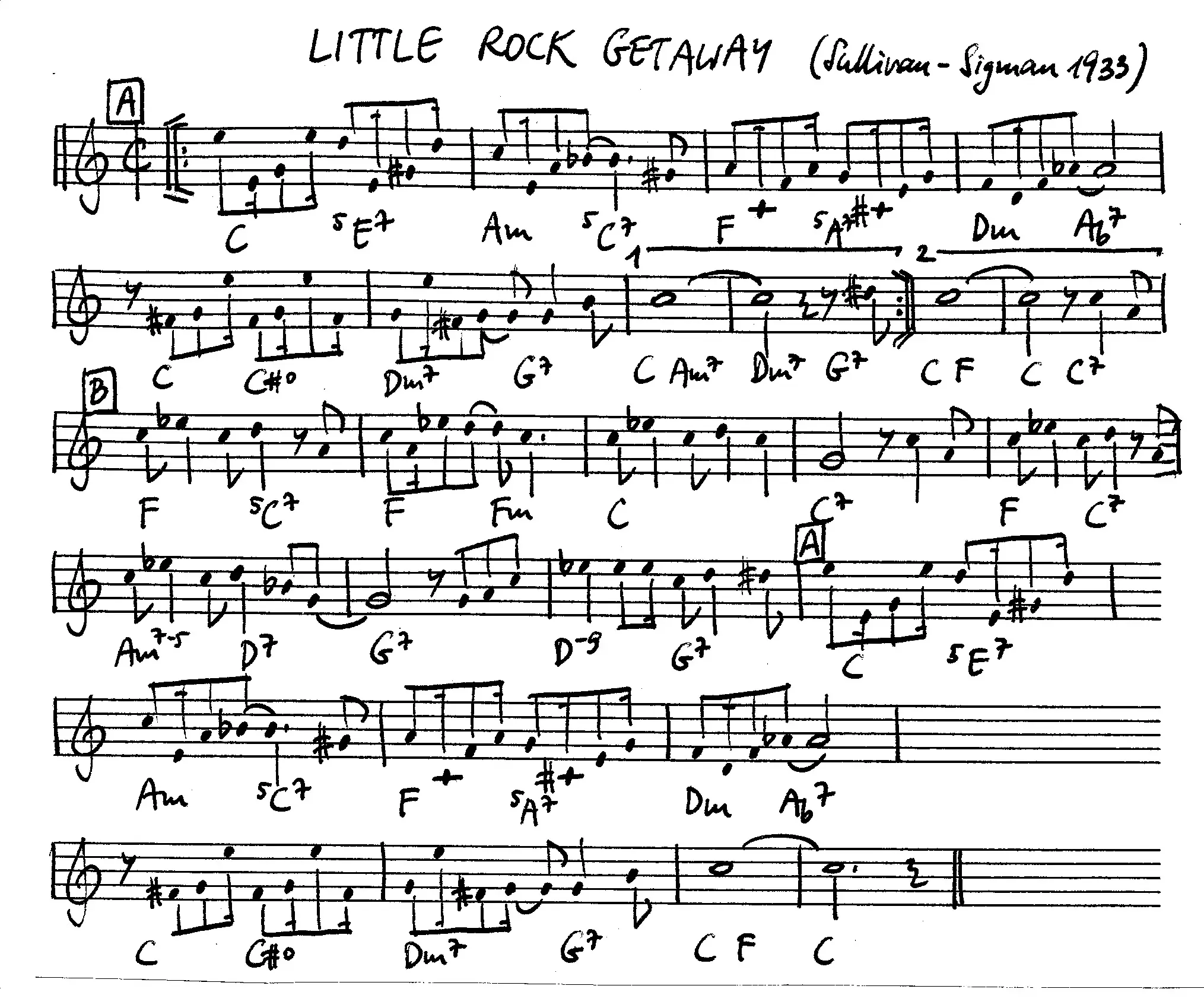 little rock getaway free jazz leadsheet - Courtesy of the Jungle Jazz Band